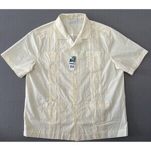Cubavera Men's Short Sleeve Embroidered Ivory Shirt size XL 4 Pockets Quick Dry